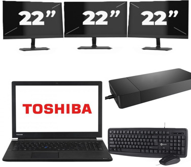 Dynabook Satellite Pro A50-EC - Intel Core i3-8e Generatie - 15 inch - 8GB RAM - 256GB SSD - Windows 11 Home + 3x 22 inch Monitor Zwart - small