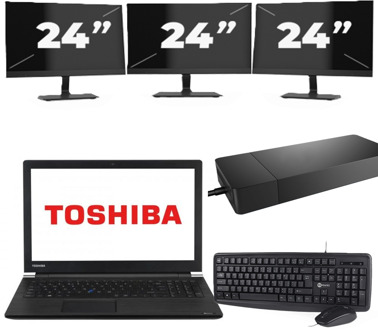 Dynabook Satellite Pro A50-EC - Intel Core i3-8e Generatie - 15 inch - 8GB RAM - 256GB SSD - Windows 11 Home + 3x 24 inch Monitor Zwart - small