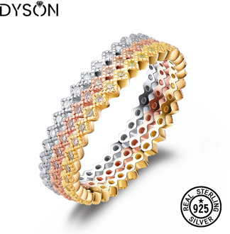 Dyson 925 Sterling Silver Ring Fashion Delicate stackable Gold Plating Clear Zircon Wedding Band Rings For Women Korean Jewelry