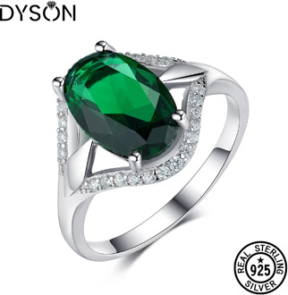 Dyson 925 Sterling Silver Ring Luxury Created Nano Emerald With Clear Cubic Zirconia Rings For Women Gifts Classic Fine Jewelry
