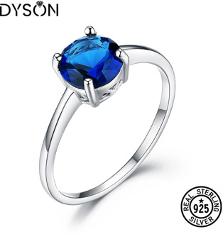 Dyson 925 Sterling Silver Ring Solitaire Round Created Nano Blue Sapphire Rings For Women Gifts Classic Wedding Fine Jewelry