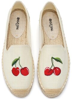 DZYM Zomer Cherry Borduren Vrouwen Visser Schoenen Stro-geweven Loafers Vlas Flats Leisure Linnen Vlas Dame Canvas Espadrilles 6
