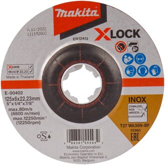E-00402 | Afbraamschijf | X-LOCK | 125x6,0x22,23mm RVS - e-00402