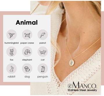 e-Manco Engrave Fox Custom Necklace Female 316L Stainless Steel Necklace women Cute Animal Pendant Necklace Trendy Jewelry