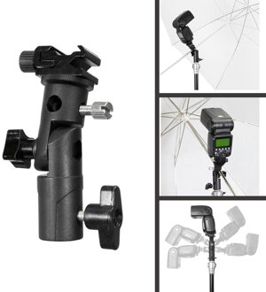 E Type Metalen Flash Beugel Universele Shoe Speedlite Paraplu Houder Met 1/4 "tot 3/8" Schroef Mount Swivel adapter Light Stand