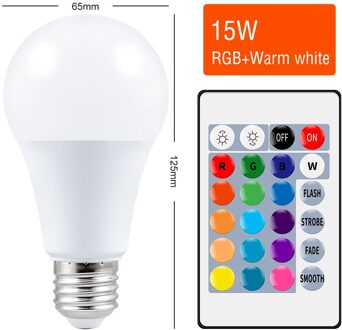 E27 Smart Control Lamp Led Rgb Licht Dimbare 5W 10W 15W Rgbw Led Lamp Kleurrijke Veranderende Lamp led Lampada Rgbw Wit Decor Thuis RGB-warm-15W