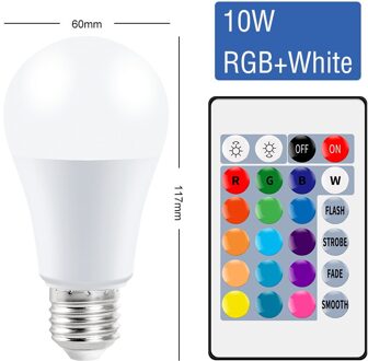 E27 Smart Control Lamp Led Rgb Licht Dimbare 5W 10W 15W Rgbw Led Lamp Kleurrijke Veranderende Lamp led Lampada Rgbw Wit Decor Thuis RGB-wit-10W
