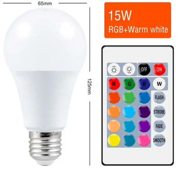 E27 Smart Control Lamp Led RGB Light Dimmable 15W RGBW Led Lamp Colorful Changing Bulb Led Lampada RGBW White Decor Home