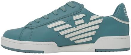 EA7 Eagle Logo Smoke Blue Leather Trainers Blauw