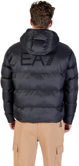 EA7 Gewatteerde Jas met Capuchon en Ritsluiting Zwart