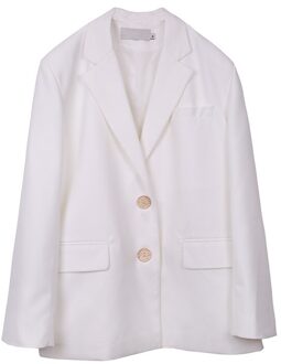 [Eam] Vrouwen Witte Knop Split Big Size Blazer Revers Lange Mouwen Losse Fit Jas Mode Tij Voorjaar herfst 1DA502