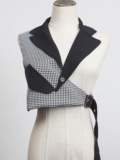 [Eam] Vrouwen Zwarte Plaid Onregelmatige Stitch Loose Fit Vest V-Kraag Mouwloze Mode Tij Lente Herfst 1DC530 zwart plaid