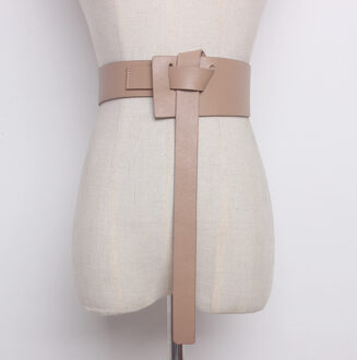 [Eam] Zomer Effen Kleur Zwart Pu Lederen Knoop Bandage Losse Lange Onregelmatige Riem Vrouwen Mode Tij alle-Match JG114 abrikoos