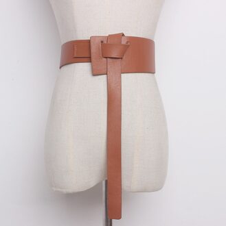 [Eam] Zomer Effen Kleur Zwart Pu Lederen Knoop Bandage Losse Lange Onregelmatige Riem Vrouwen Mode Tij alle-Match JG114 kameel