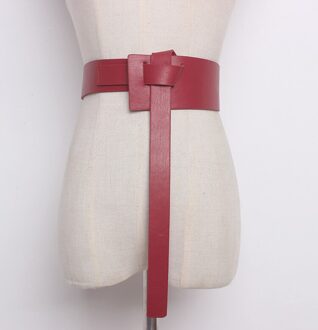 [Eam] Zomer Effen Kleur Zwart Pu Lederen Knoop Bandage Losse Lange Onregelmatige Riem Vrouwen Mode Tij alle-Match JG114 rood