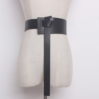 [Eam] Zomer Effen Kleur Zwart Pu Lederen Knoop Bandage Losse Lange Onregelmatige Riem Vrouwen Mode Tij alle-Match JG114