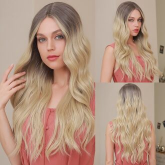 Easihair Bruin Tot Blobde Synthetische Lace Deel Pruiken Voor Vrouwen Lange Golvende Kant Pruiken Hoge Dichtheid Hittebestendige Daily Pruik BL66026-1