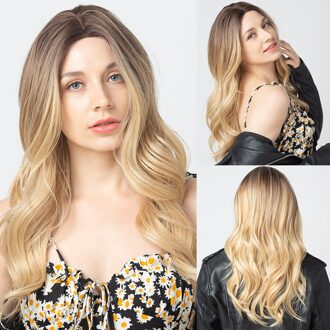 Easihair Golvend Synthetisch Natuurlijk Haar Pruik Voor Vrouwen Brown Blond Ombre Haarlijn Deel Lace Pruiken Hittebestendige Dagelijkse Pruiken