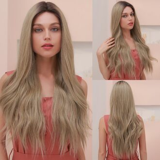 Easihair Lang Bruin Golvend Kant Deel Pruiken Voor Vrouwen Synthetische Lace Pruiken Hoge Dichtheid Hittebestendige Daily Pruik BL66033-1