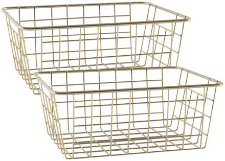 Easyline Draadmand - 4x stuks - goudkleurig - industrieel - opbergmand - 24x18x10 cm