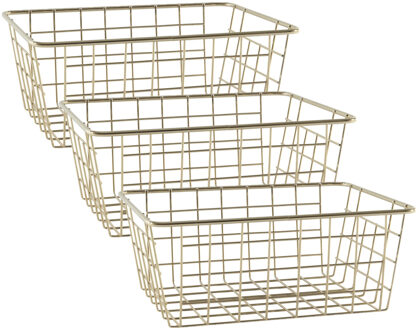 Easyline Draadmand - 5x stuks - goudkleurig - industrieel - opbergmand - 24x18x10 cm