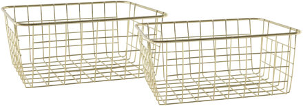 Easyline Draadmand - Set van 3x stuks - goudkleurig - industrieel - opbergmand - 24x18x10 cm