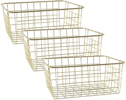 Easyline Svenska Living Draadmand - 5x stuks - goudkleurig - 28 x 22 x 13 cm - opbergmand