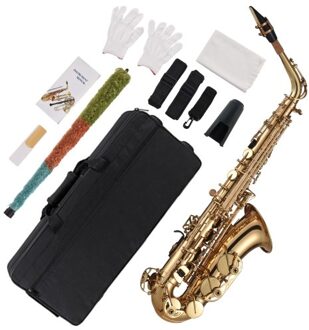 Eb Alto Saxophone Brass Lacquered Gold E Flat Sax 875 Key Type Woodwind Instrument with Cleaning Brush Cloth Gloves Strap Padded Case