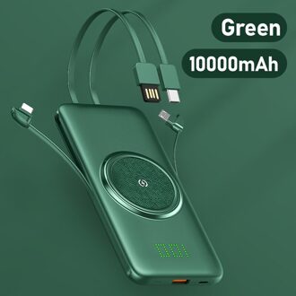 Ebaicase 20000Mah Draadloze Oplader Power Bank Voor Xiaomi Iphone Samsung Externe Batterij Powerbank Ingebouwde 4 Kabels Powerbank 10000mAh groen