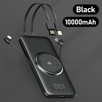 Ebaicase 20000Mah Draadloze Oplader Power Bank Voor Xiaomi Iphone Samsung Externe Batterij Powerbank Ingebouwde 4 Kabels Powerbank 10000mAh zwart
