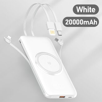 Ebaicase 20000Mah Draadloze Oplader Power Bank Voor Xiaomi Iphone Samsung Externe Batterij Powerbank Ingebouwde 4 Kabels Powerbank 20000mAh wit