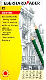 Eberhard Faber tekenpotloden 12 hardtegraden in bliketui