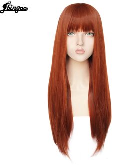 【Ebingoo】 Haar Cap + Witte Hoge Temperatuur Fiber Natuurlijke Rechte Lange Wit Grijs Bruin Roze Synthetische Pruik Met Pony Voor vrouwen DM1707540