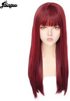 【Ebingoo】 Haar Cap + Witte Hoge Temperatuur Fiber Natuurlijke Rechte Lange Wit Grijs Bruin Roze Synthetische Pruik Met Pony Voor vrouwen DM1707543