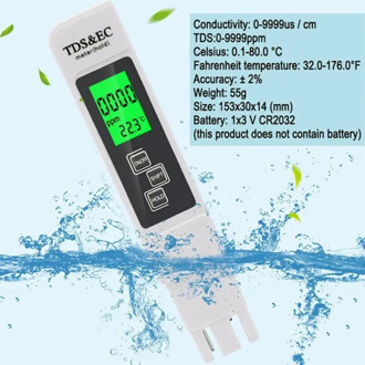 EC Meter TDS-3 Temperature Tester pen 3 In1 Function Water Quality 0-9990ppm Measurement Tool Tester TDS&EC Conductivity M9K5