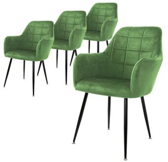 ECD Germany set van 4 eetkamerstoelen met rugleuning en armleuningen, lichtgroen, keukenstoelen met fluwelen bekleding