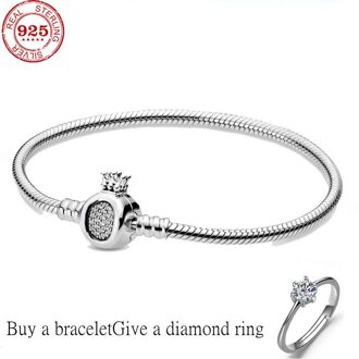 Echt 100% 925 Sterling Zilveren Kroon Armband Past Originele Armband Bedel Snake Armband Voor Vrouwen Klassieke Jood 18 cm