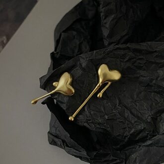 Echt 925 Sterling Zilveren Asymmetrische Liefde Hart Stud Oorbellen Minimalistische Teardrop Earring Hypoallergeen Sieraden Voor Vrouwen goud