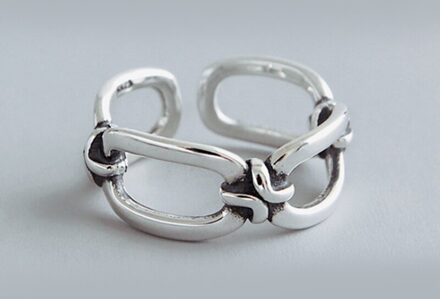 Echt 925 Sterling Zilveren Geometrische Hollow Link Opening Ring Voor Vrouwen Party Minimalistische Fijne Sieraden Punk Ring Accessoires