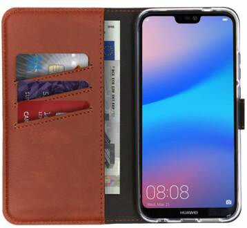 Echt Lederen Booktype Huawei P20 Lite hoesje - Donkerbruin