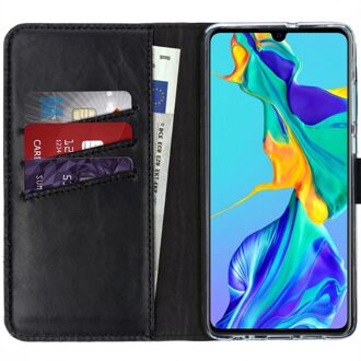 Echt Lederen Booktype Huawei P30 hoesje - Zwart