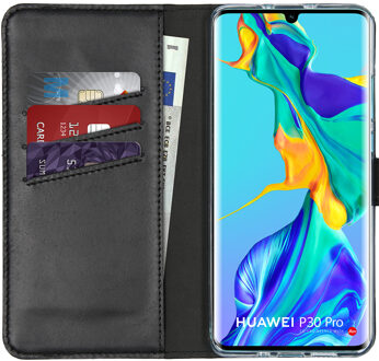 Echt Lederen Booktype Huawei P30 Pro hoesje - Zwart