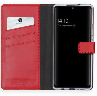 Echt Lederen Booktype Samsung Galaxy A42 hoesje - Rood