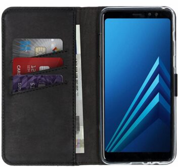 Echt Lederen Booktype Samsung Galaxy A8 (2018) hoesje - Zwart