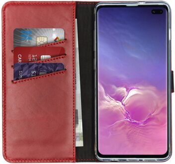 Echt Lederen Booktype Samsung Galaxy S10 Plus hoesje - Rood