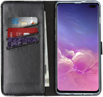 Echt Lederen Booktype Samsung Galaxy S10 Plus hoesje - Zwart