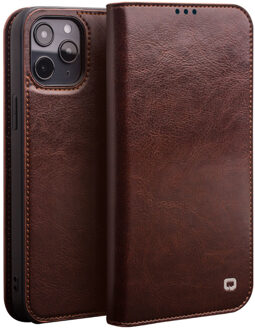 echt lederen luxe wallet hoes - iPhone 12 Pro Max - Bruin
