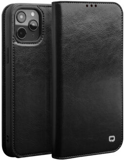 echt lederen luxe wallet hoes - iPhone 12 Pro Max - Zwart