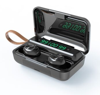 Echte Draadloze Bluetooth 5.0 Headsets Draagbare Waterdichte Led Display Touch Control 9D Stereo Oortelefoon Sport Oordopjes Voor Telefoon zwart met Lanyard