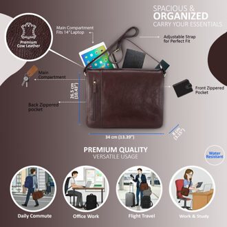 Echte leren bruine laptoptas met schoudertas - Astor - One Size